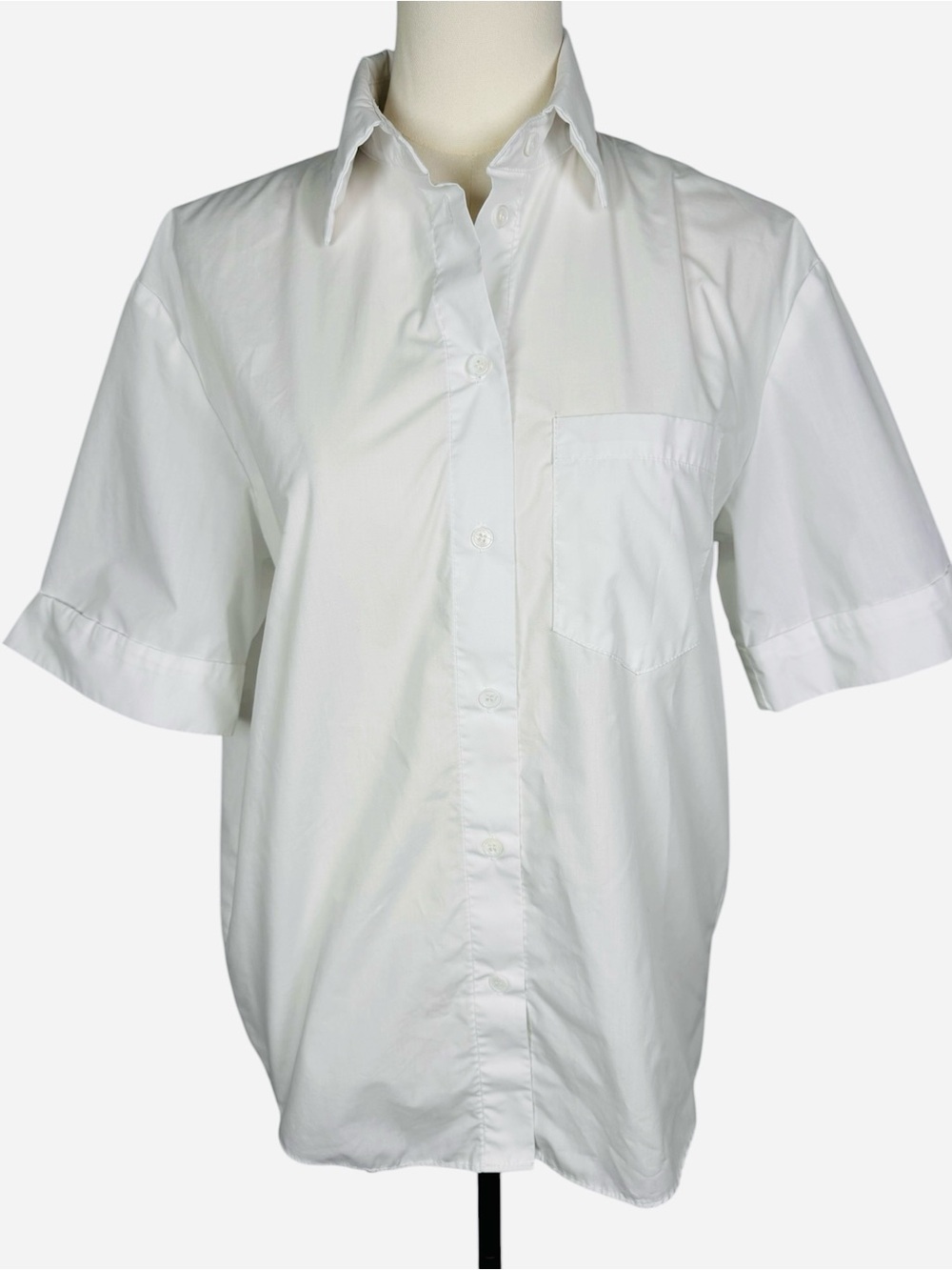 En Saison Women’s White Poplin Button Short Sleeve Classic Blouse Size S